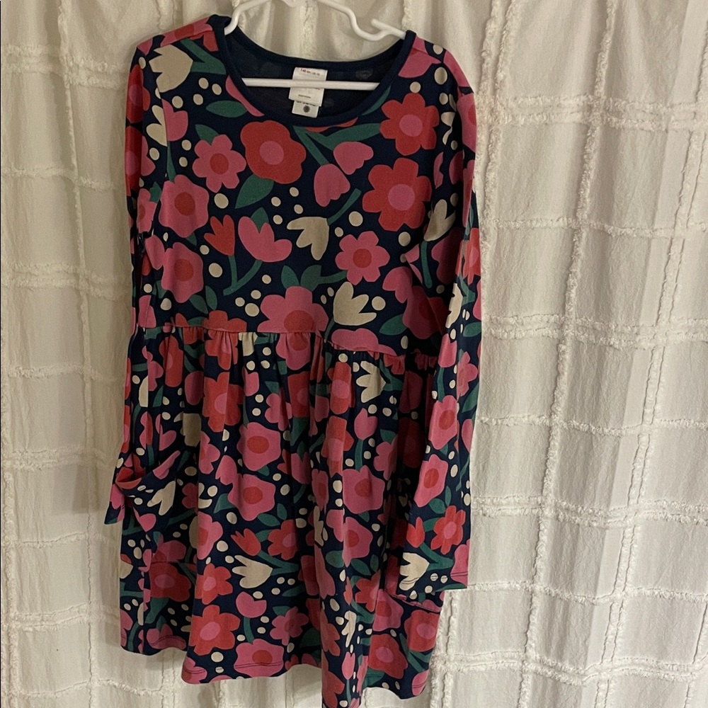 Hanna Andersson Girls Navy Floral Long-Sleeve Dress - Pink & Green Print